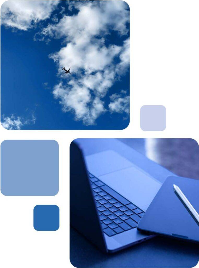 Das Bild eines Flugzeugs und eines Laptops symbolisiert die innovative Herangehensweise von Impuls.blau in der Steuer- und Finanzberatung. Mit modernsten digitalen Lösungen hebt die Kanzlei Ihre Beratung auf ein neues Niveau, indem sie effiziente und fortschrittliche Methoden einsetzt, um die individuellen Bedürfnisse ihrer Kunden zu erfüllen.
